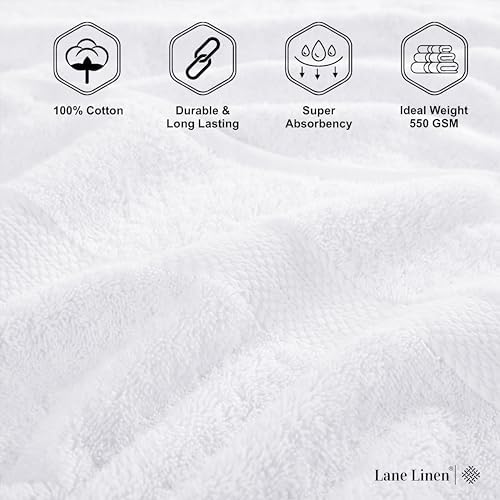LANE LINEN Large Bath Towel Set Absorbent Quick Dry 100% Cotton - White