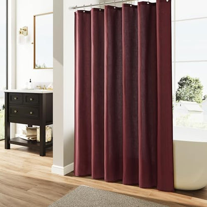 Naturoom Linen Shower Curtain 72 Inch Long for Bathroom Burgundy 1 Panel