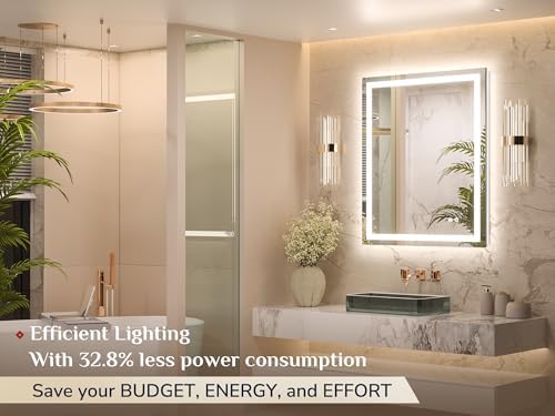 Keonjinn 28x36 Inch LED Bathroom Mirror with Light, Effortless Installation