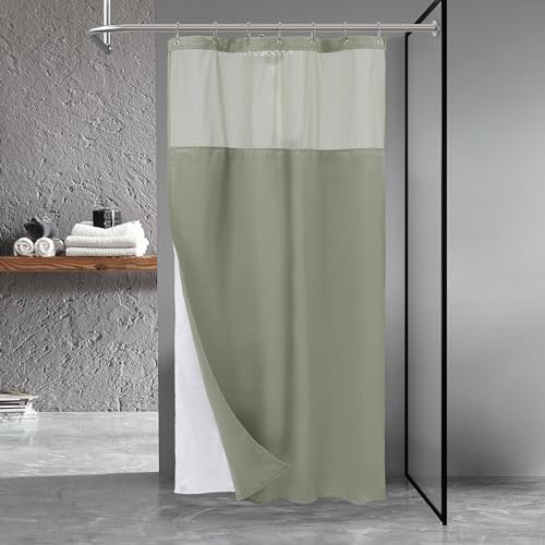 N&Y HOME Stall Waffle Weave Shower Curtain with Snap-in Liner 36x72, Sage