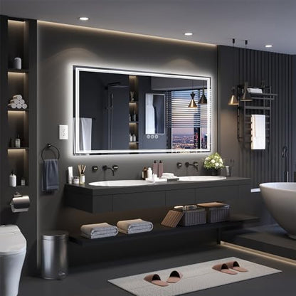 Ratsamee 72"x36" LED Bathroom Mirror with Lights, Backlit + Front Lit
