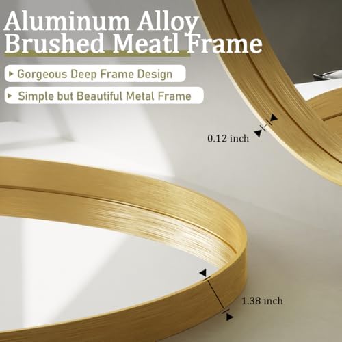 VooBang Round Bathroom Mirror 36 inch, Gold Gorgeous Deep Frame Round Wall Mirror, Modern Bathroom Vanity Mirror for Bedroom, Living Room, Hanging or Leaning, Gold