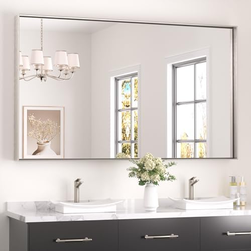 Keonjinn 60x36 Inch Nickel Bathroom Mirror for Over Sink, Modern Farmhouse