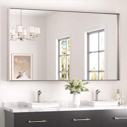 Keonjinn 60x36 Inch Nickel Bathroom Mirror for Over Sink, Modern Farmhouse