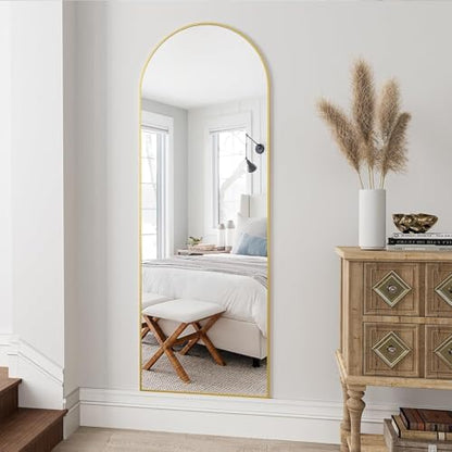 Dewfig Arched Full Length Mirror, 58"X18" Large Full Body Mirror, Gold