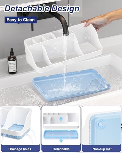 Bathroom Counter Organizer and Storage, 7 Slots Detachable Toothbrush Holders for Bathrooms, Anti-Slip Electric Toothbrush and Toothpaste Holder Countertop Vanity Organizer Accessories for Adults Kids