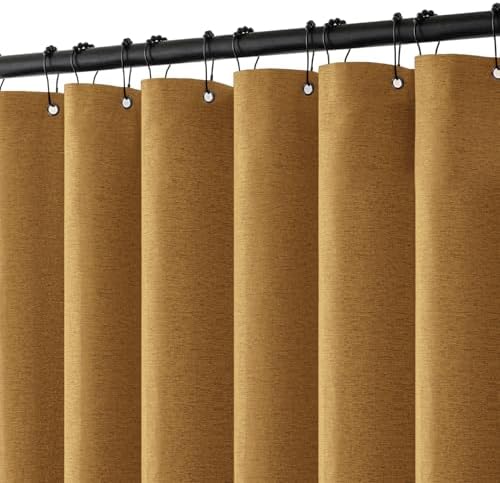 MIULEE 72 x 84 Extra Long Linen Shower Curtain Gold 12 Metal Hooks