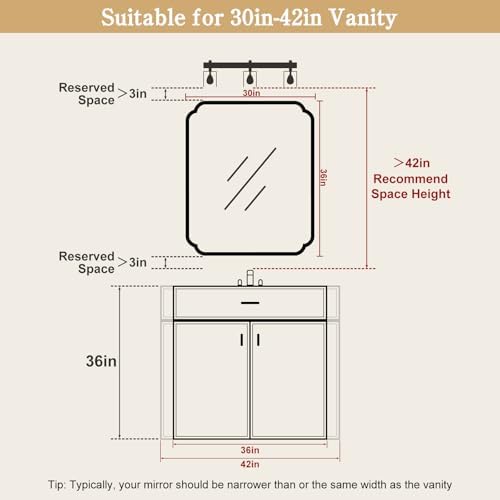 WallBeyond 30" x 36" Wood Bathroom Mirror for Wall Mounted, Rustic Rounded Corner Wood Frame Wall Mirror for Entryway, Living Room or Bedroom Home Decorative, Natural