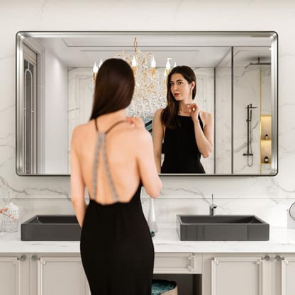 LOAAO 84X32 Inch Brushed Nickel Bathroom Mirror