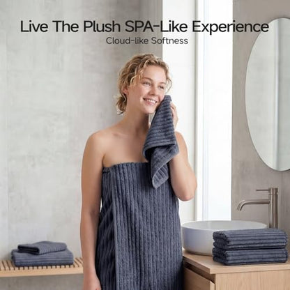 ecolook Microfiber Bath Towel Set of 4, 31 x 63 in, Soft and Highly Absorbent, Lightweight Shower Towels for Bathroom, Gym, Hotel and Spa,Dark Gray