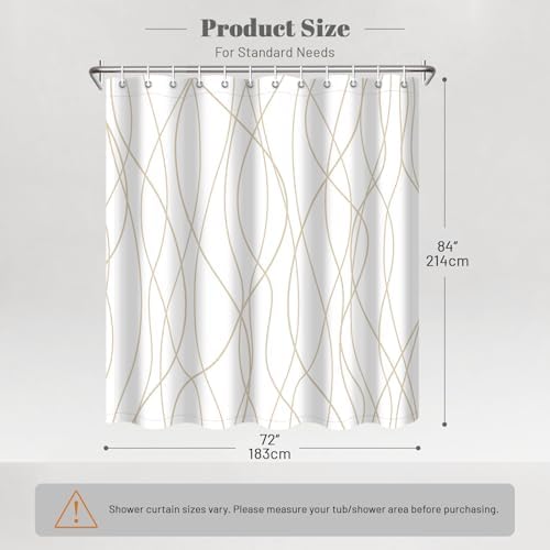 Striped Shower Curtain for Bathroom, Beige Khaki, 72" W x 84" L