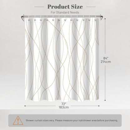 Striped Shower Curtain for Bathroom, Beige Khaki, 72" W x 84" L