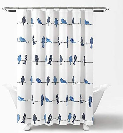 Lush Decor Rowley Birds Shower Curtain, 72” W x 72” L, Navy - Colorful Floral Bird Pattern - Whimsical & Playful Bird Shower Curtain - Farmhouse, Coastal, & Boho Bathroom Decor