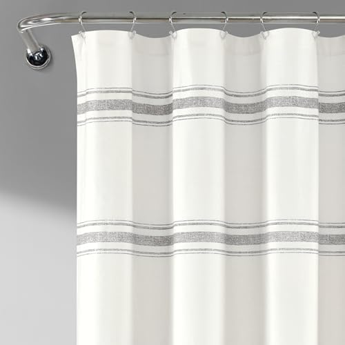 Lush Decor Farmhouse Stripe Cotton Shower Curtain, 72" W x 72" L, Gray - Striped Bathroom Curtain - Fabric Shower Curtains - Farmhouse Bathroom Decor