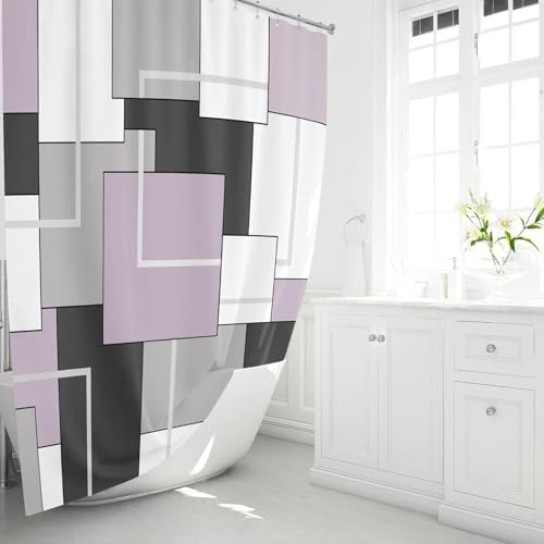 BTTN 72x96 Long Modern Geometric Waterproof Fabric Shower Curtain, Lavender