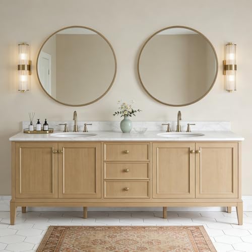 WallBeyond Round Wood Mirror, 36" Round Modern Decoration Large Circle Wall Mirror for Bathroom Living Room Bedroom Entryway, Honey