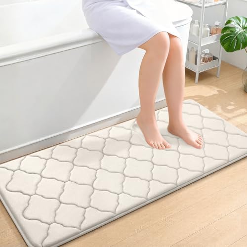 OLANLY Memory Foam Bath Mat Rug 47x20, Ultra Soft Bathroom Rugs, Ivory