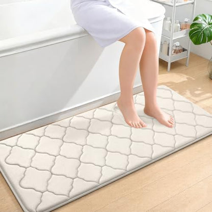 OLANLY Memory Foam Bath Mat Rug 47x20, Ultra Soft Bathroom Rugs, Ivory