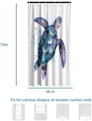 Funny Sea Turtle Shower Curtains Ocean Animal Cartoon Kids Theme Cloth Fabric Bathroom Decor Sets with Hooks Waterproof Washable 36W x 72H inches Teal Purple