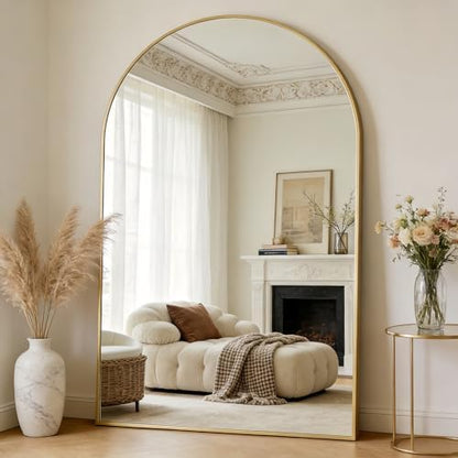 Dewfig Arched Full Length Mirror, 90"x46" Large Floor Mirror, Gold