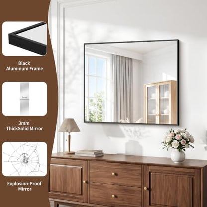 DESBING Black Bathroom Mirror for Wall, 30x36 Inch Rectangle Mirrors with Metal Frame, Modern Vanity Wall Mirror Decor for Entryway Hangs, Bathroom Living Room Horizontal or Vertical