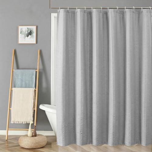 Aiyufeng Moga Light Gray Shower Curtain - 3D Embossed Cloth Shower Curtain for Bathroom, Hotel Luxury Gray Bathroom Curtains, Machine Washable, Standard Size 72Wx78H