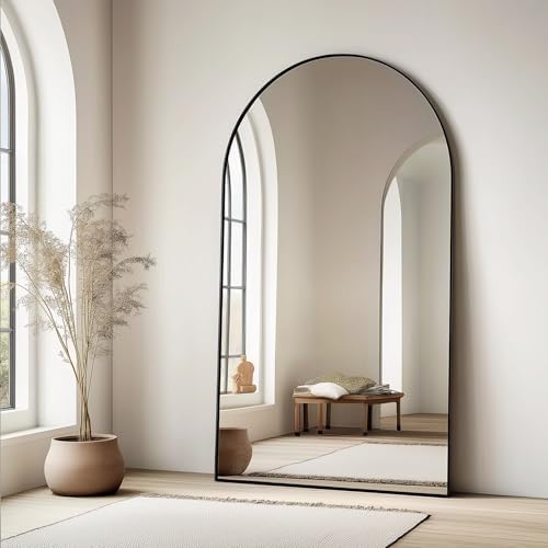 Dewfig Arched Full Length Mirror, 77"x38" Large Floor Mirror, Black