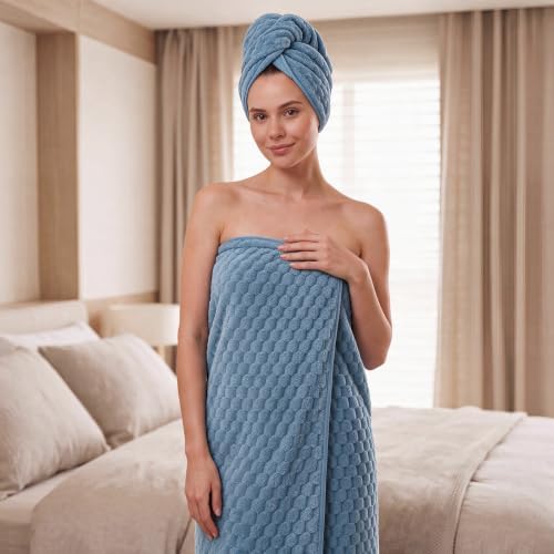 REDKISS Blue Gray Microfiber Bath Towels Large, 30"x60", Super Absorbent