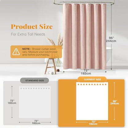 BTTN Extra Long Linen Textured Waterproof Shower Curtain, 72x96, Blush Pink