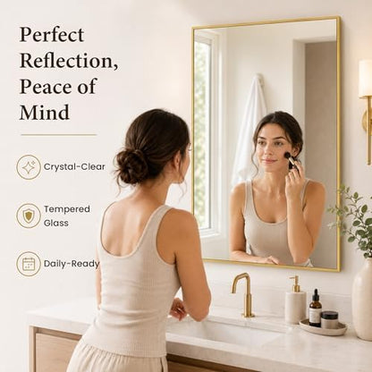 2-Pack 24"x36" Brushed Gold Framed Bathroom Vanity Wall Mirrors