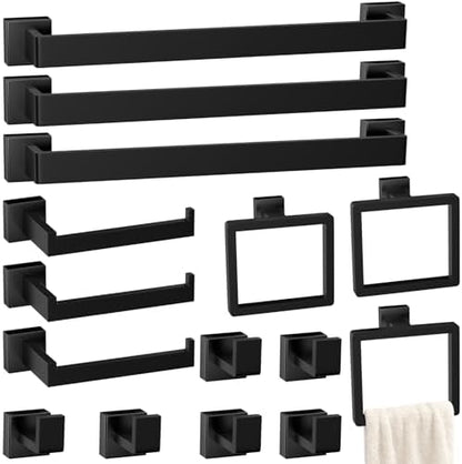 15-Pieces Matte Black Bathroom Accessories Set, 24 Inch Bath Towel Bar Set
