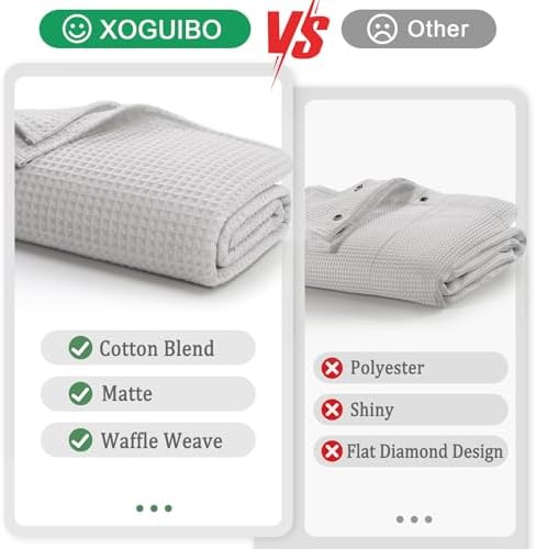 Waffle Weave Shower Curtain Heavyweight Cotton Fabric Light Grey 72Wx72L