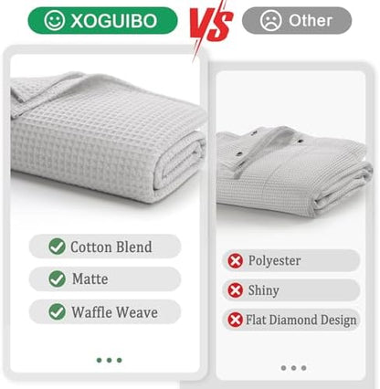 Waffle Weave Shower Curtain Heavyweight Cotton Fabric Light Grey 72Wx72L