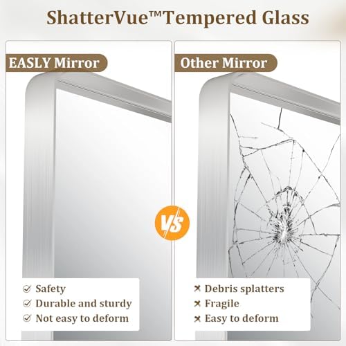 30"x 30" Silver Bathroom Mirror - Aluminum Framed Wall Mirror, Bathroom Wall Mounted Vanity Mirror, Modern Bathroom Mirror, Bedroom, Living Room Wall Mirror, Hang Horizontally or Vertically