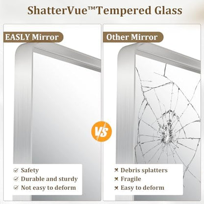 30"x 30" Silver Bathroom Mirror - Aluminum Framed Wall Mirror, Bathroom Wall Mounted Vanity Mirror, Modern Bathroom Mirror, Bedroom, Living Room Wall Mirror, Hang Horizontally or Vertically
