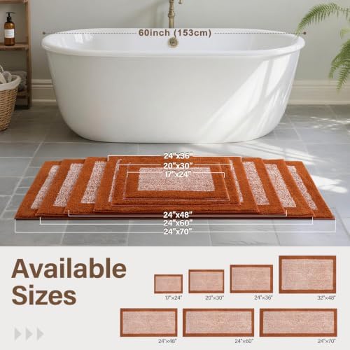 48x24 Bathroom Rugs Non Slip Washable, Soft Absorbent Bath Mat Coral Orange