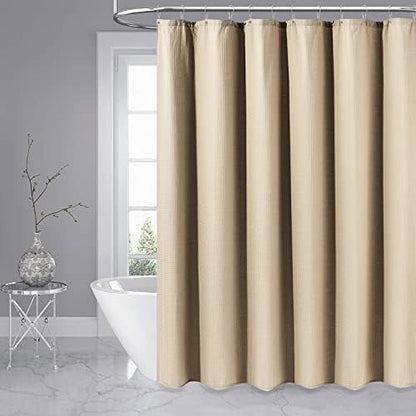 Dynamene Waffle Shower Curtain 256 GSM Heavy Duty Fabric 72x72 Beige/Khaki
