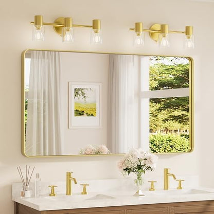 TETOTE 55 x 30 Inch Bathroom Mirror, Brushed Gold Metal Framed Wall Mounted Mirrors, Brushed Brass Rectangle Modern Decorative Vanity Mirror (Horizontal/Vertical)