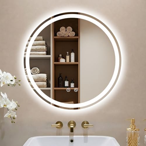 20 Inch Round LED Bathroom Mirror with Lights, Circle Lighted Vanity Mirror