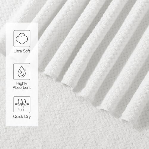 REDKISS 4 Pack Premium Bath Towels, Plush Coral Fleece Towels for Bathroom, Extra Large Bath Towels Set of 4 (35 x 70 in), Super Soft Highly Absorbent Shower Towels for Spa, Gym, Travel, White