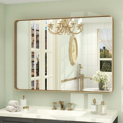 44x30 Inch Gold Metal Framed Mirror for Bathroom