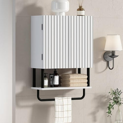 RUSTOWN Fluted Bathroom Wall Cabinet with 2 Doors, 3-Tier Medicine Cabinet