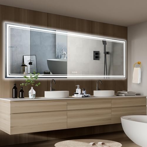 Ratsamee 110"x40" LED Bathroom Mirror with Lights, Backlit + Front Lit