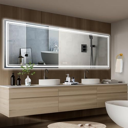 Ratsamee 110"x40" LED Bathroom Mirror with Lights, Backlit + Front Lit