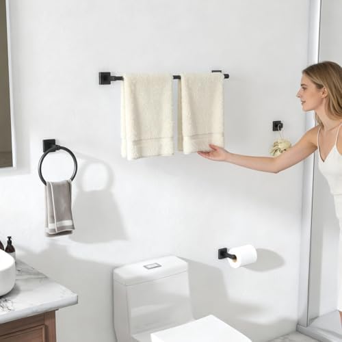 KLJKPA Black Bathroom Accessories Set, 24 inch Towel Racks for Bathroom