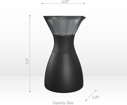 asobu Insulated Pour Over Coffee Maker (32 oz.) Double-Wall Vacuum, Stainless-Steel Filter and Take on the Go Carafe (Wood)
