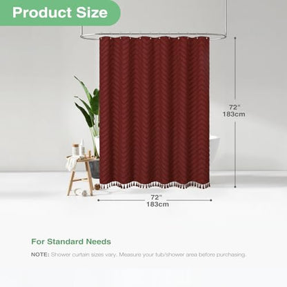 Dynamene Boho Farmhouse Shower Curtain Tufted Chevron 72"x72" Burgundy