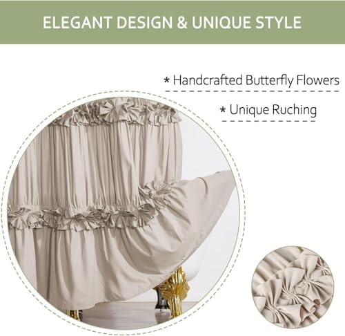Homechoice Decor Camel Ruffle Stall Shower Curtain, Vintage Handcrafted Bow Tie Bath Curtain for Master Bathroom, Ruched Microfiber Bathroom Curtain with 8 Buttonholes, 48" W x 72" H (LQ-10)