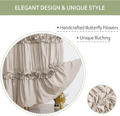 Homechoice Decor Camel Ruffle Stall Shower Curtain, Vintage Handcrafted Bow Tie Bath Curtain for Master Bathroom, Ruched Microfiber Bathroom Curtain with 8 Buttonholes, 48" W x 72" H (LQ-10)