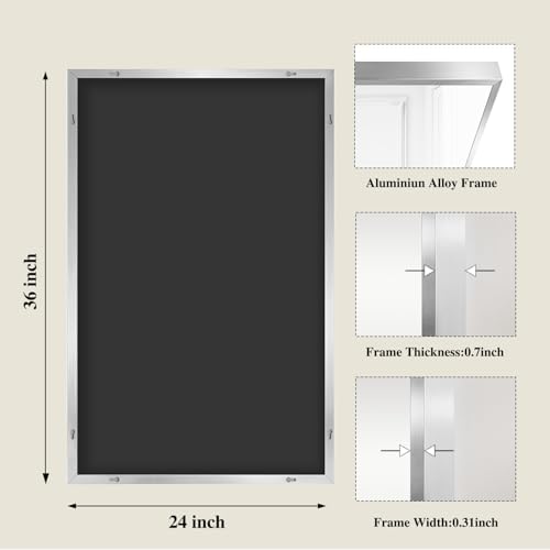 Koonmi Silver Rectangle Wall Mirror, 24x36 Inch Bathroom Mirror, Aluminum Frame Vanity Mirror for Entryway, Living Room, Bedroom Bathroom, Hangs Horizontally or Vertically